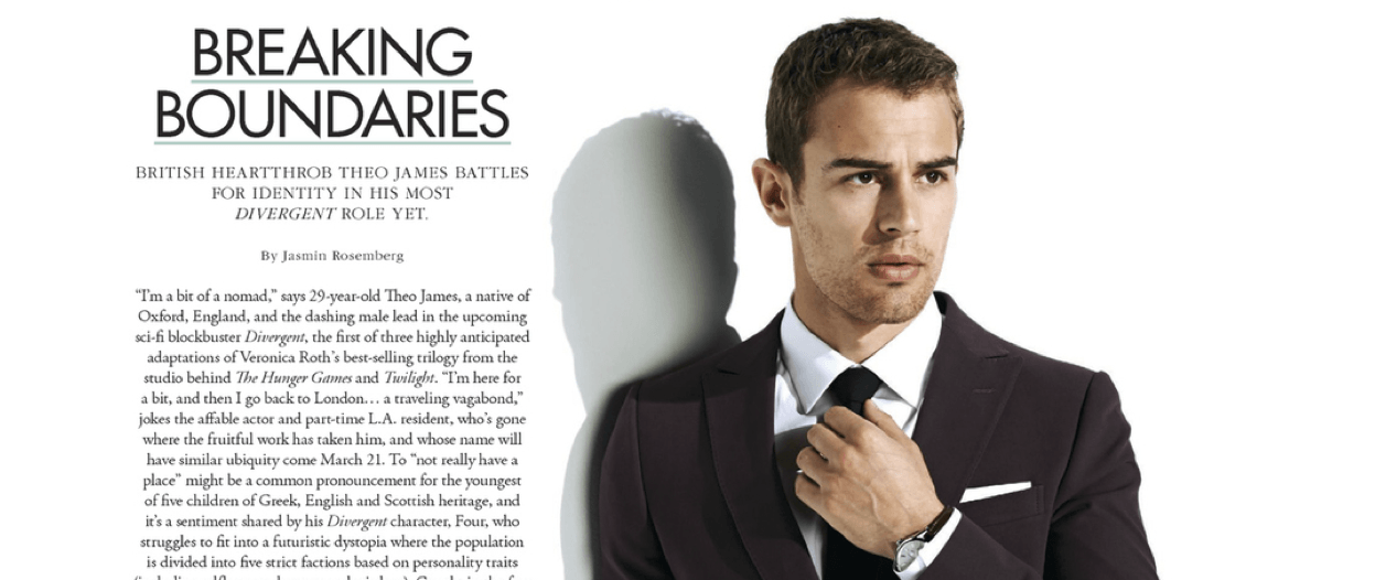 Digital Scan of Theo James Article in Modern Luxury “Angeleno” Magazine (March 2014 Issue)